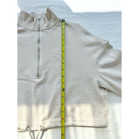 Dynamite Long Sleeve Crop Sweater Ivory Half Zip 100% Cotton & Terry Inside XS - Picture 4 of 11